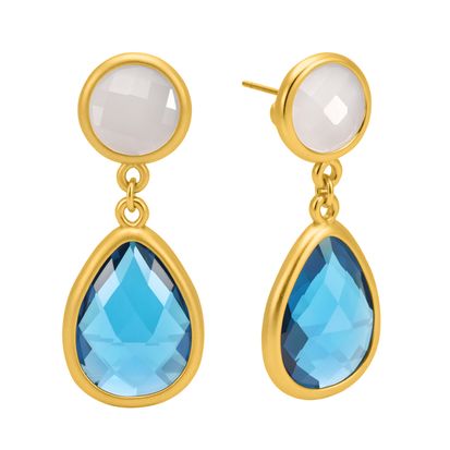 Sofia earrings - Blue crystal & white jade matt gold plated