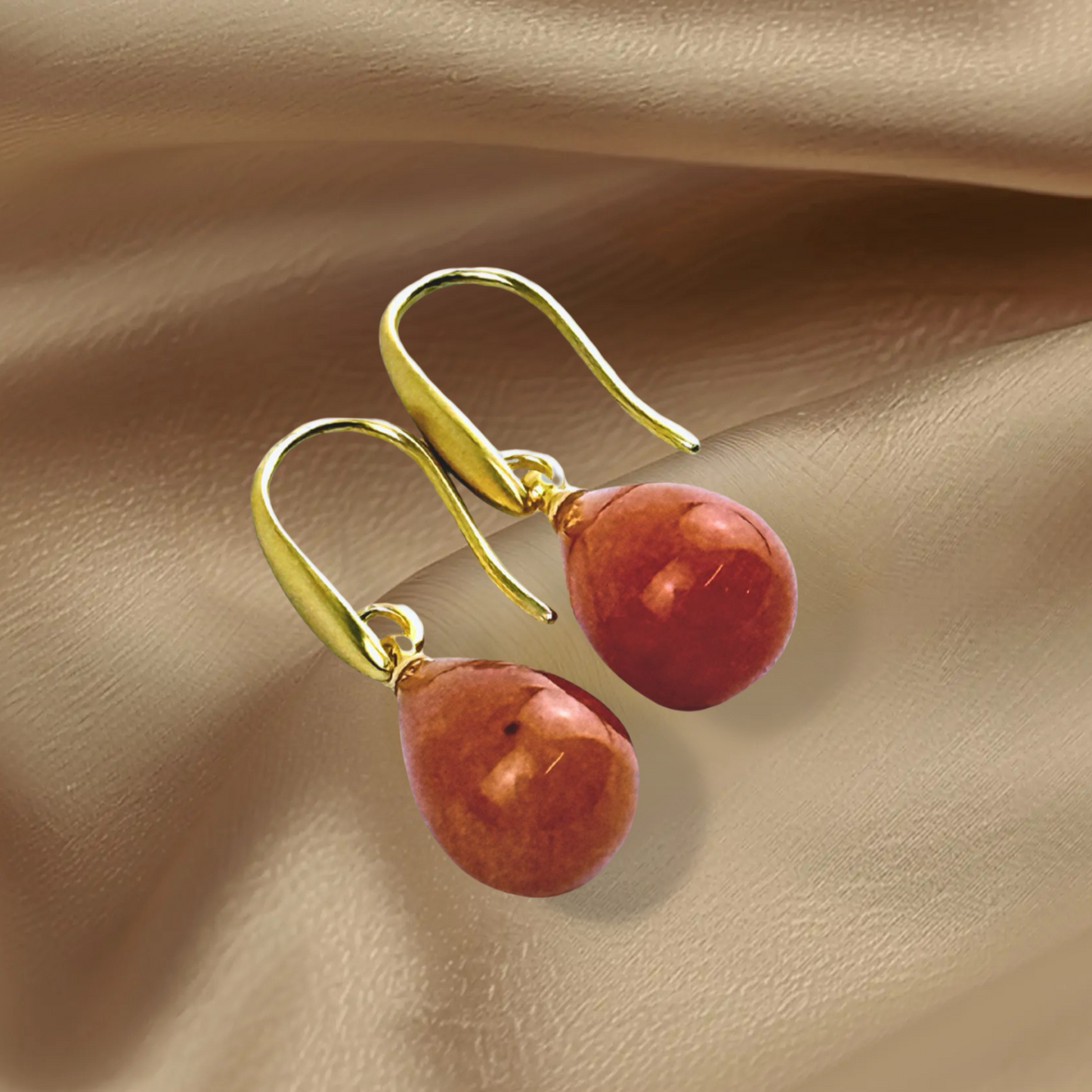 Drop earrings orange aventurtine matt gold plated