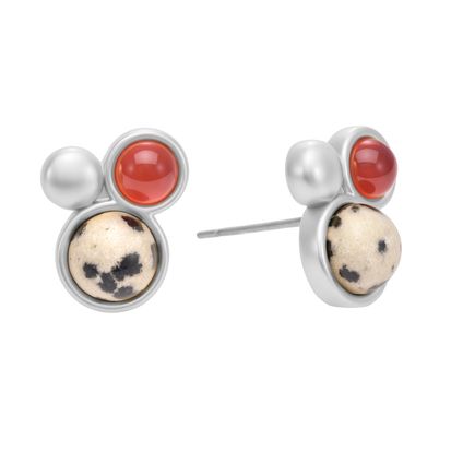 Pia Earstuds - Red agate & dalmatian matt silver plated