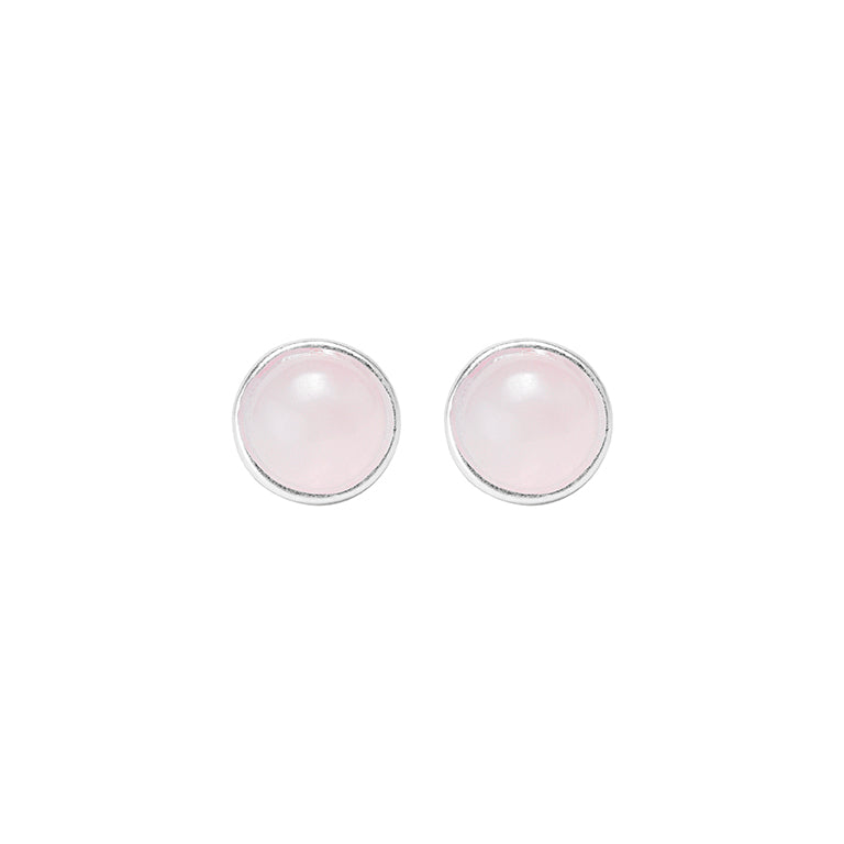 Essentials be Chic - Ear studs matt silver plated with Rose quartz