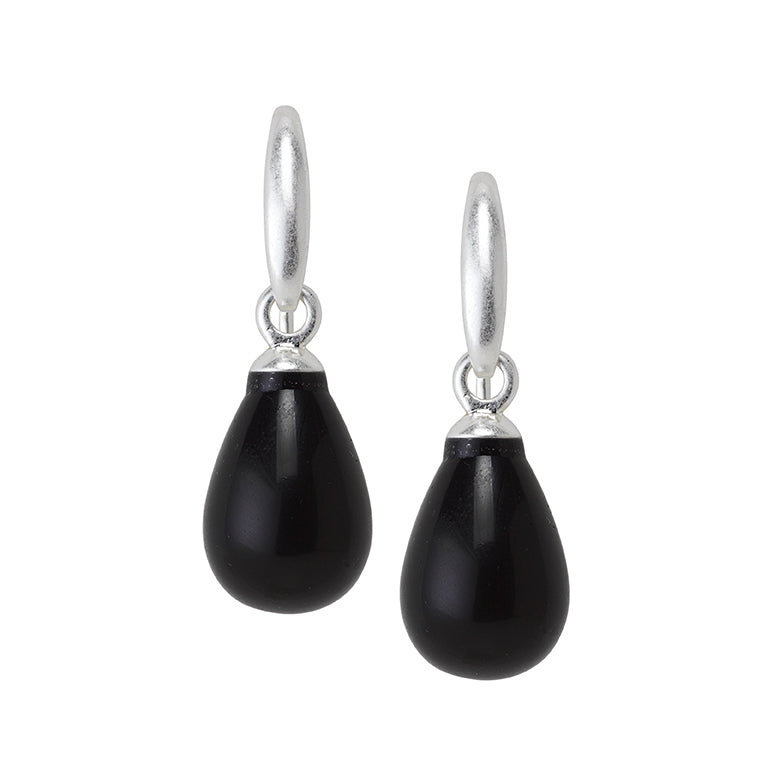 Essentials Drop earrings Black Agate matt silver plated