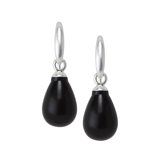 Essentials Drop earrings Black Agate matt silver plated