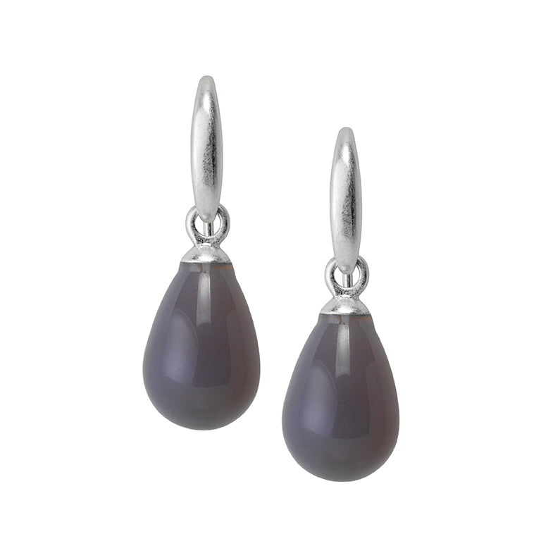 Essentials Drop earrings with Grey Agate matt silver plated