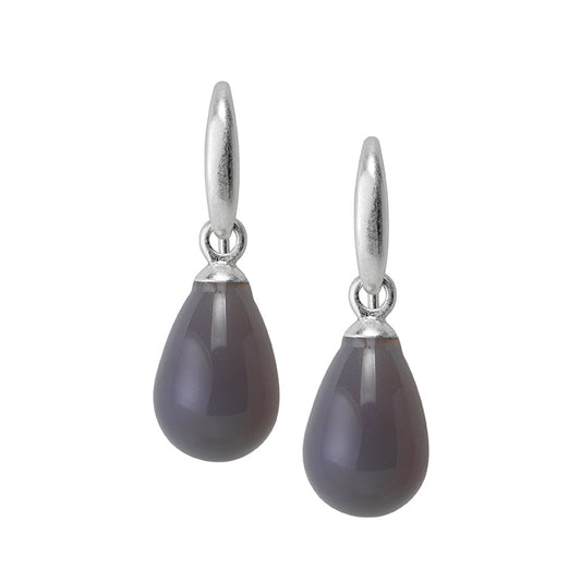 Essentials Drop earrings with Grey Agate matt silver plated