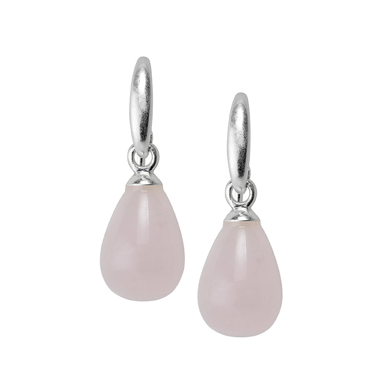 Essentials Drop earrings with Rose Quartz matt silver plated