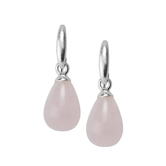 Essentials Drop earrings with Rose Quartz matt silver plated
