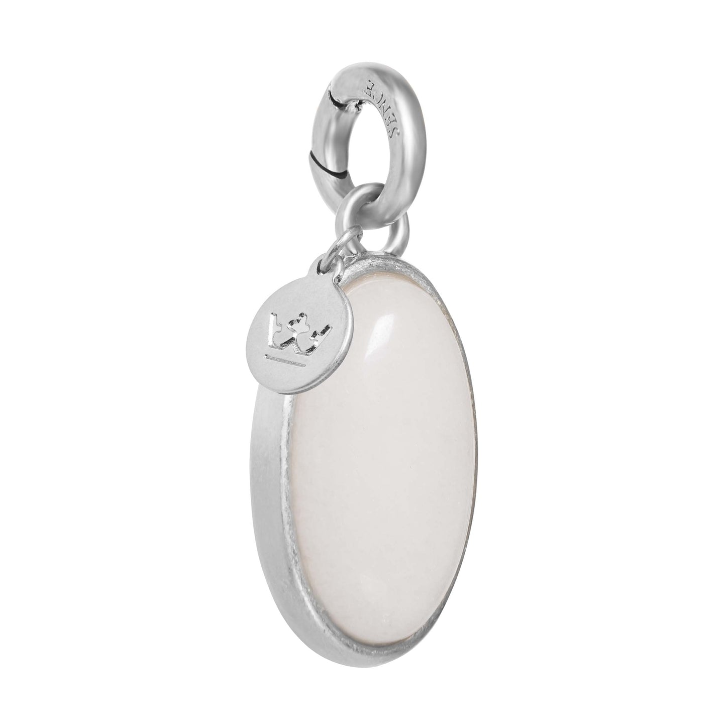 Essentials Oval Charm Weiße Jade matt silber