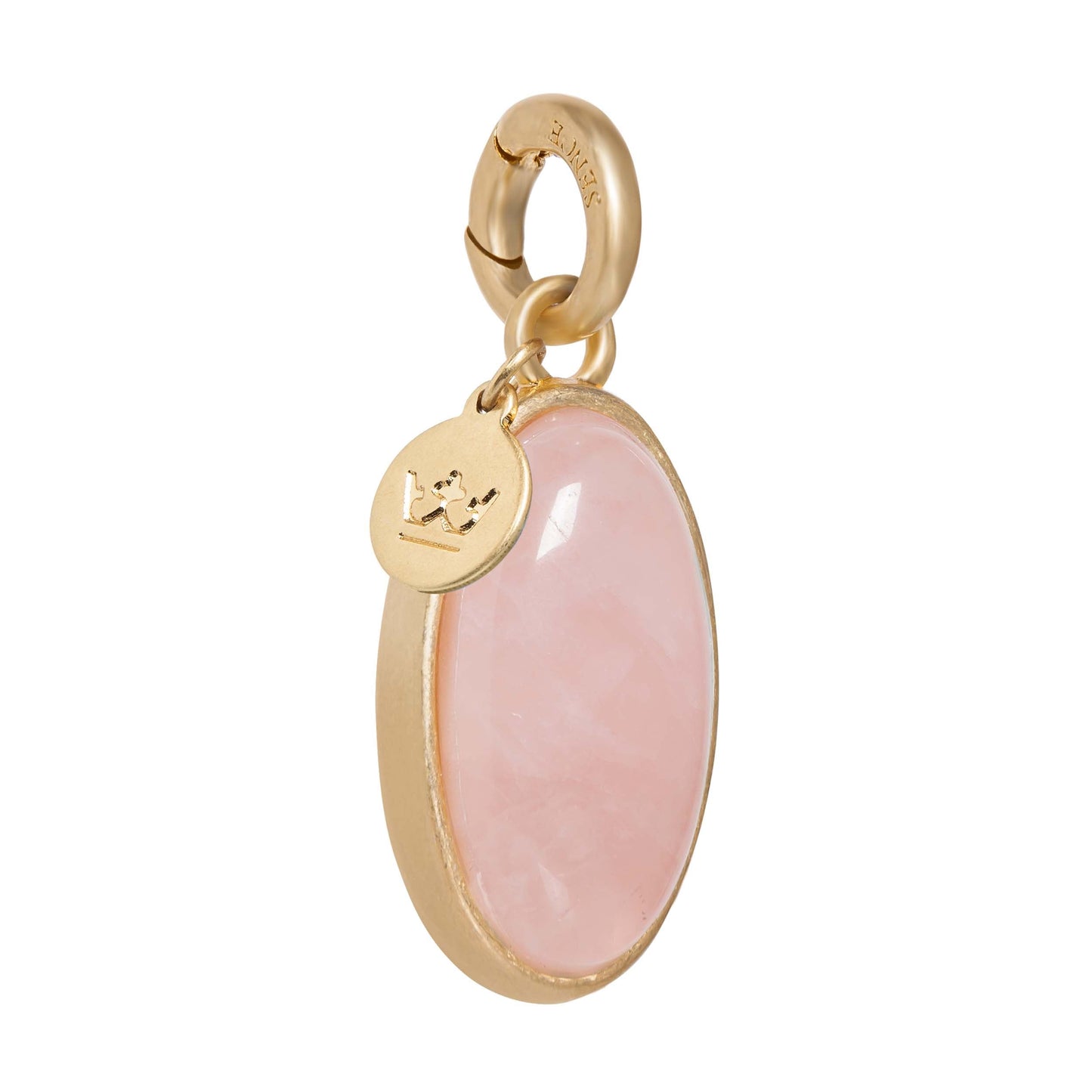 Essentials Oval Charm - Rose Quartz matt gold plated