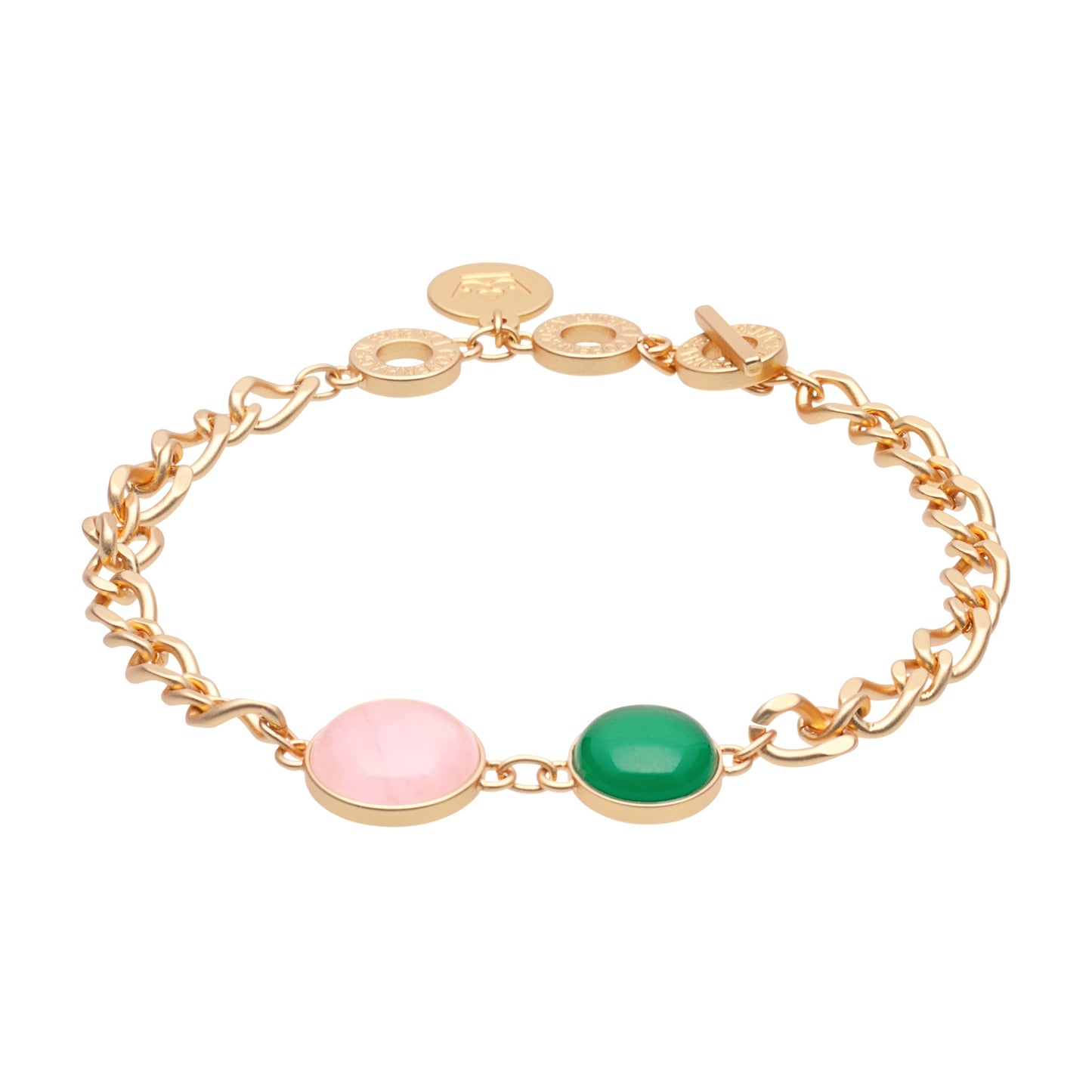 Stone duet bracelet rose & green quartz matt gold plated