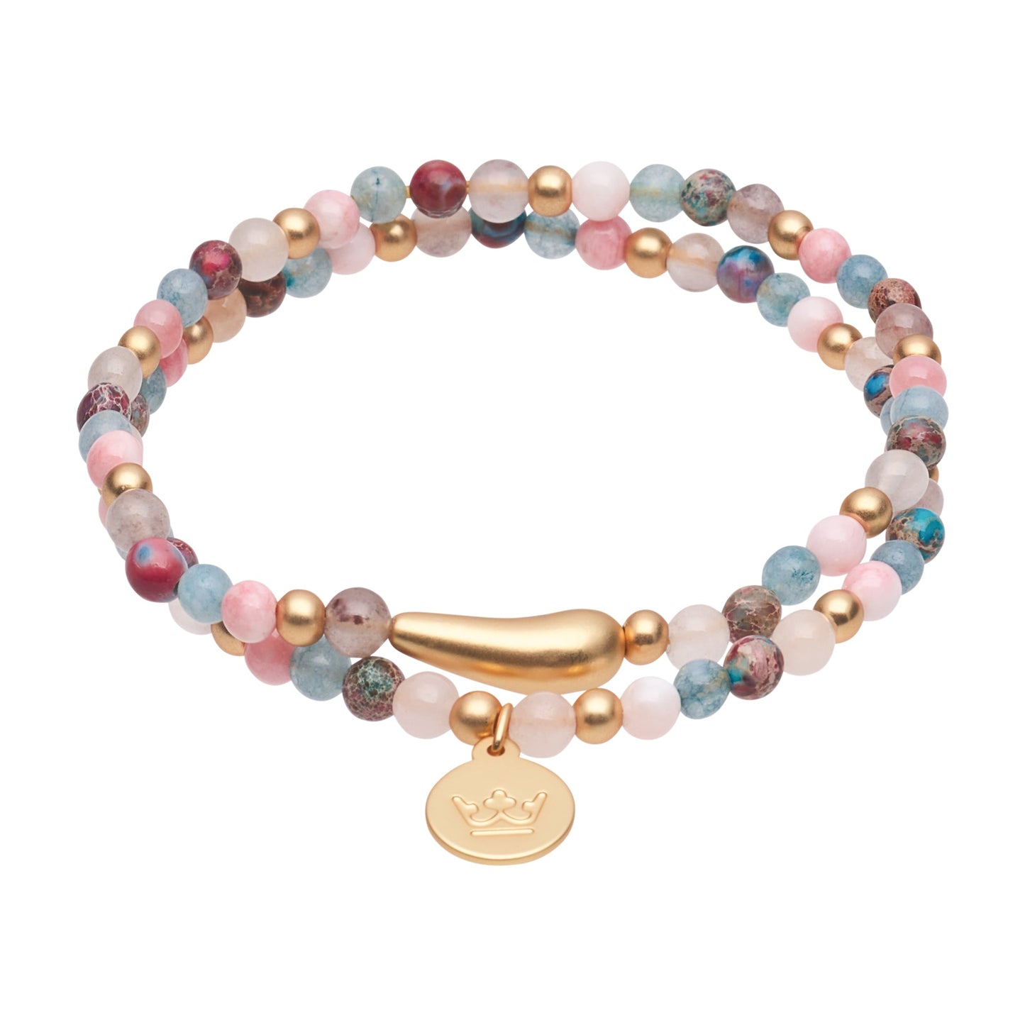 Gemstone addict double bracelet pastel multi matt gold plated