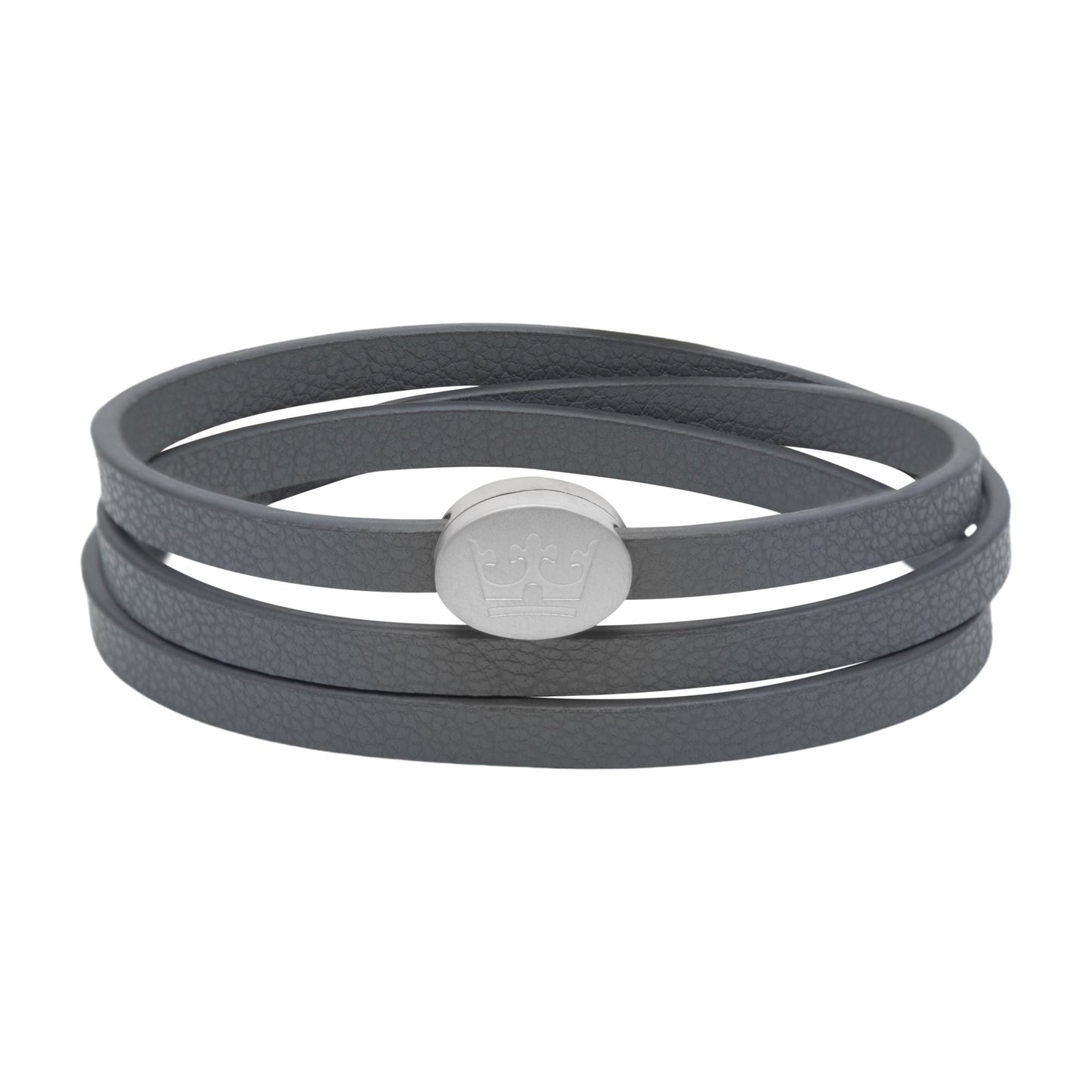 Krone Leder Wickelarmband / Halskette dunkelgrau matt versilbert