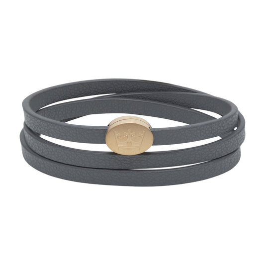 Crown Leder Wickelarmband / Halskette - Dunkelgrau matt vergoldet