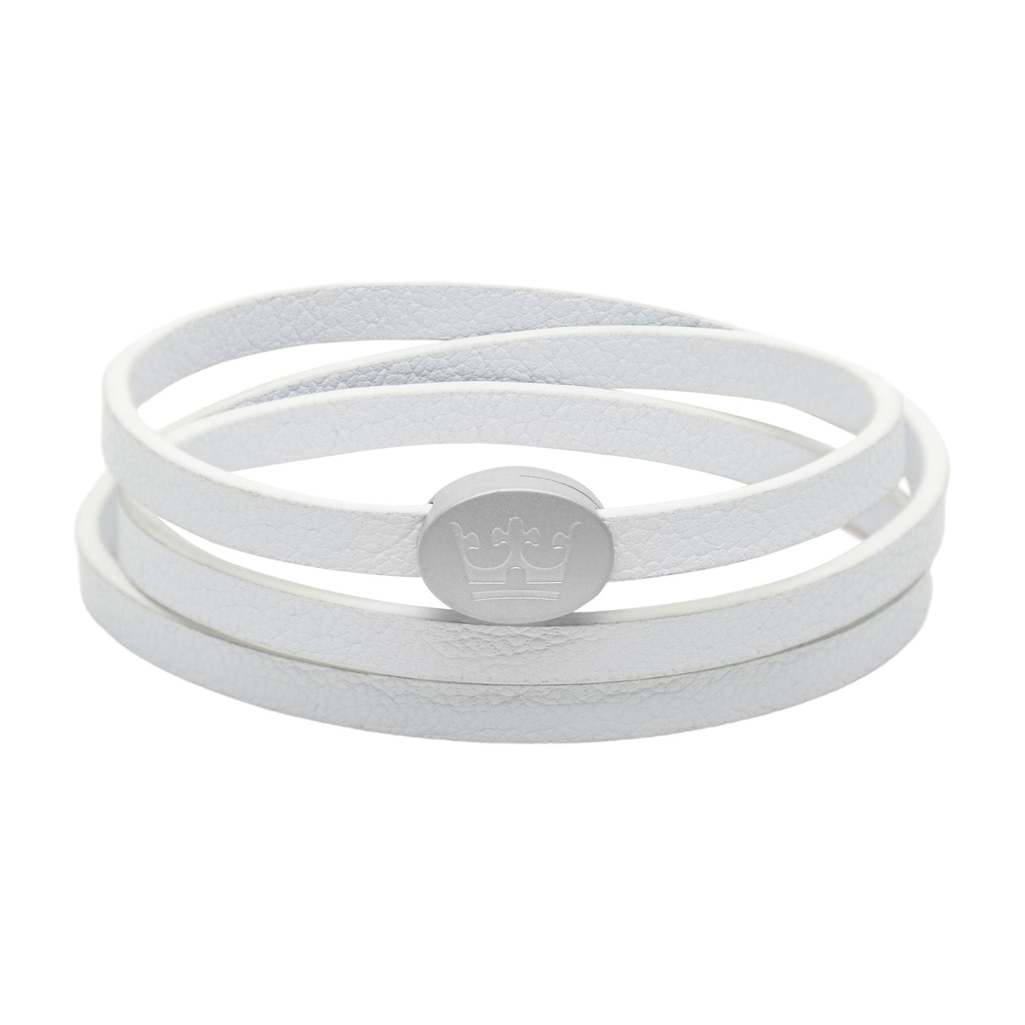 Crown Leather Wrap bracelet / necklace - Creme white matt silver plated