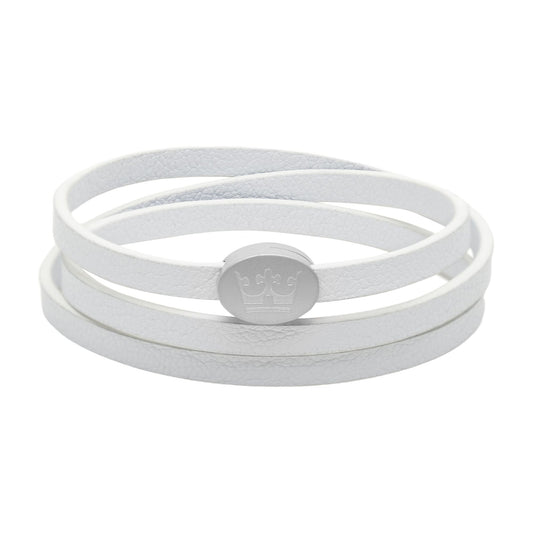Crown Leder Wickelarmband / Halskette- Cremeweiß matt versilbert