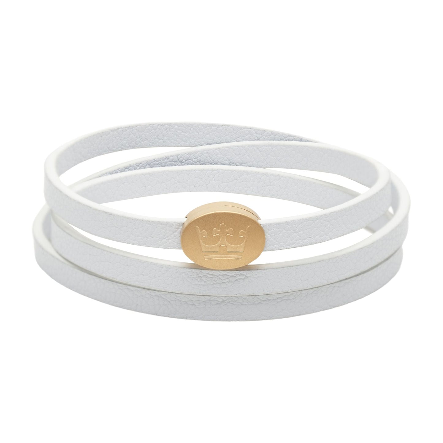 Crown Leather Wrap bracelet / necklace - Creme white matt gold plated