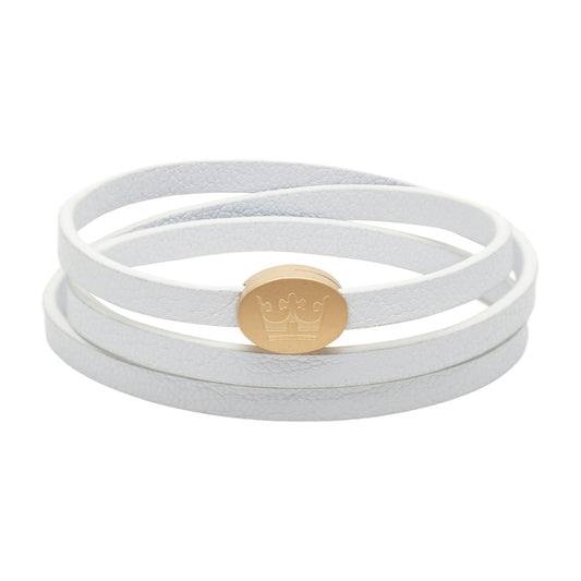 Crown Leder Wickelarmband / Halskette - Cremeweiß matt vergoldet