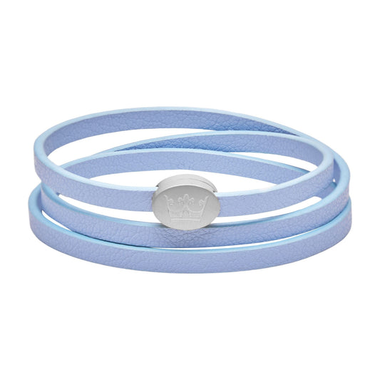 Crown Leder Wickelarmband / Halskette - Himmelblau matt versilbert