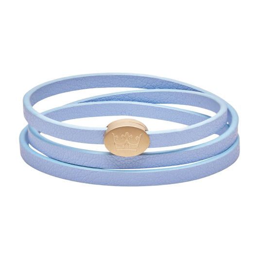Crown Leder Wickelarmband / Halskette - Himmelblau matt vergoldet