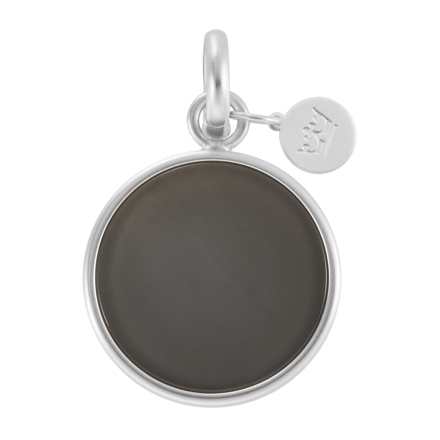Essentials Disc Charm - Dark Grey Agate matt silver plated