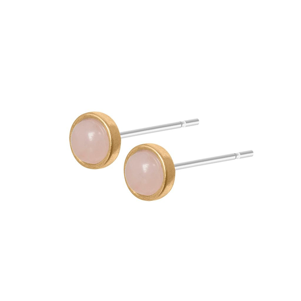 Essentials be Chic Ohrstecker - matt vergoldet mit Rosenquarz