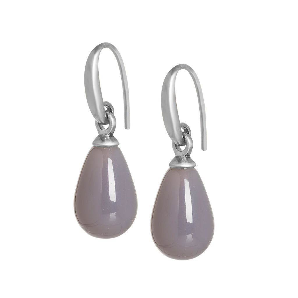 Essentials Aloha earrings with Grey Agate matt silver plated