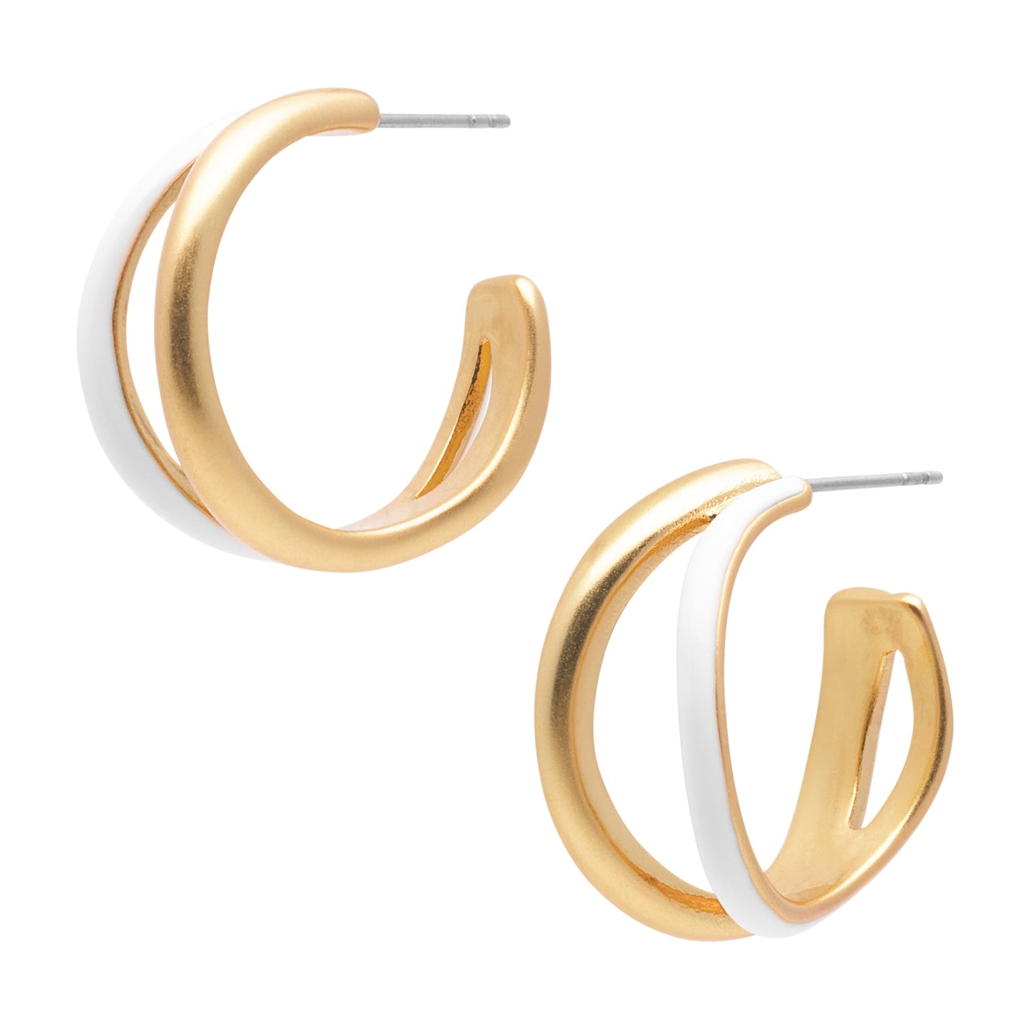 Enamelove earrings brilliant white and matt gold plated