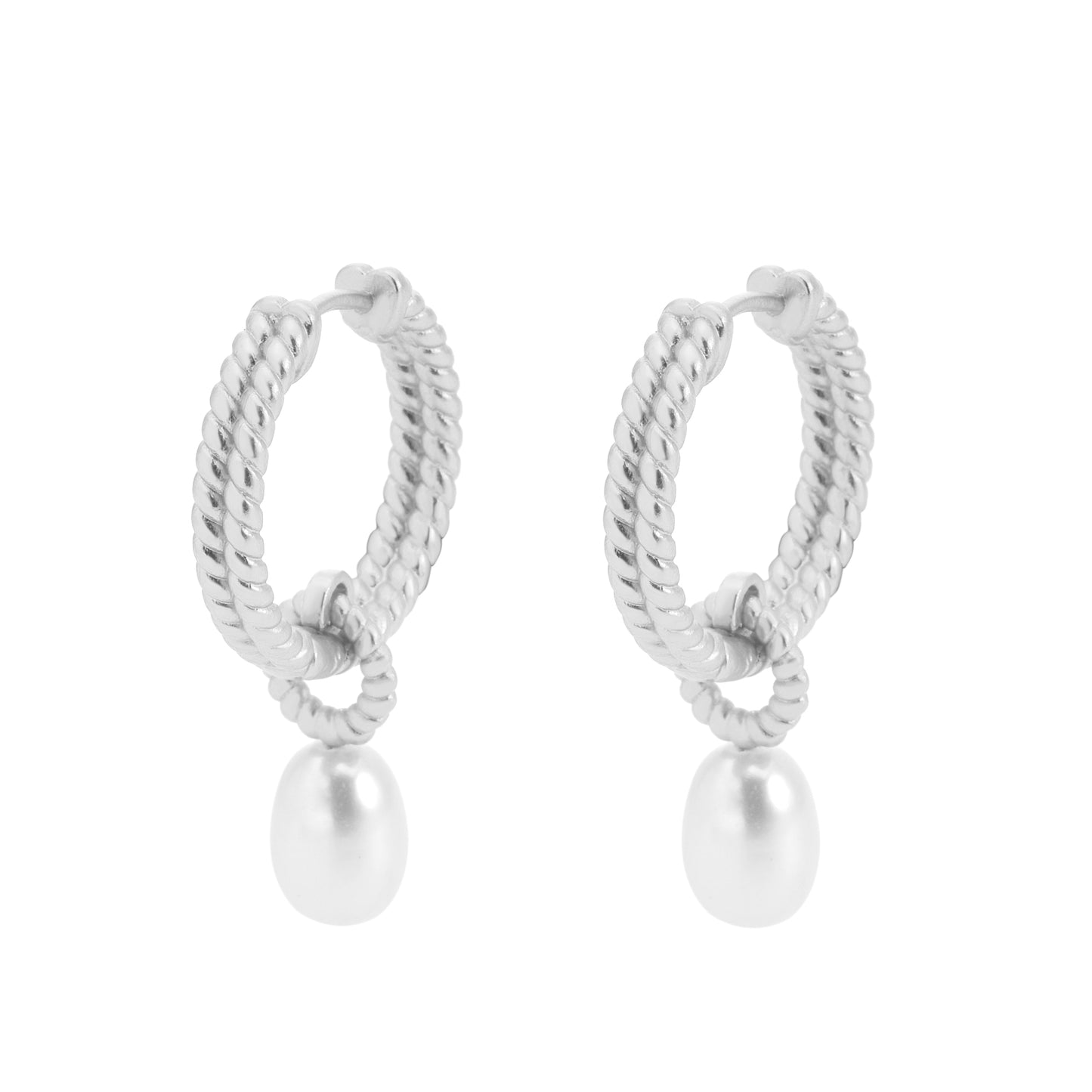 AMELIE twisted pearl hoops - Matt versilbert