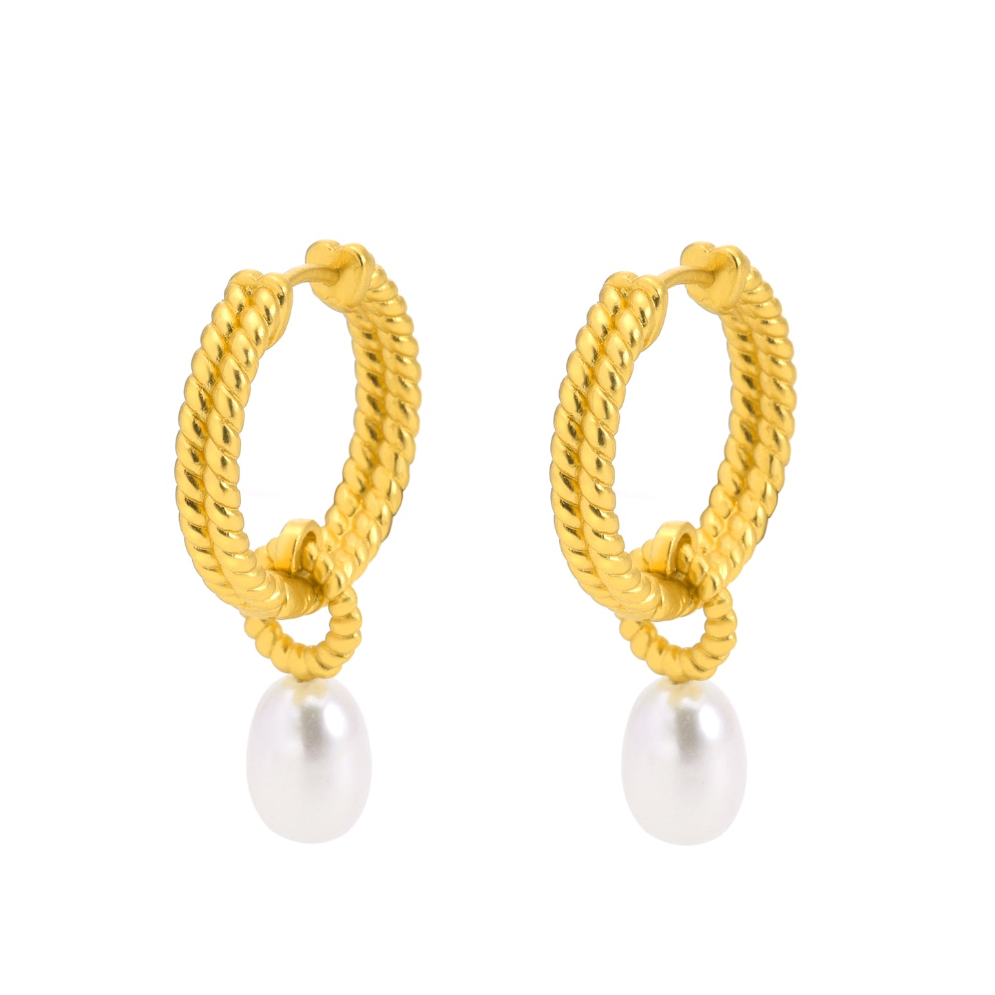 AMELIE twisted pearl hoops - Matt vergoldet