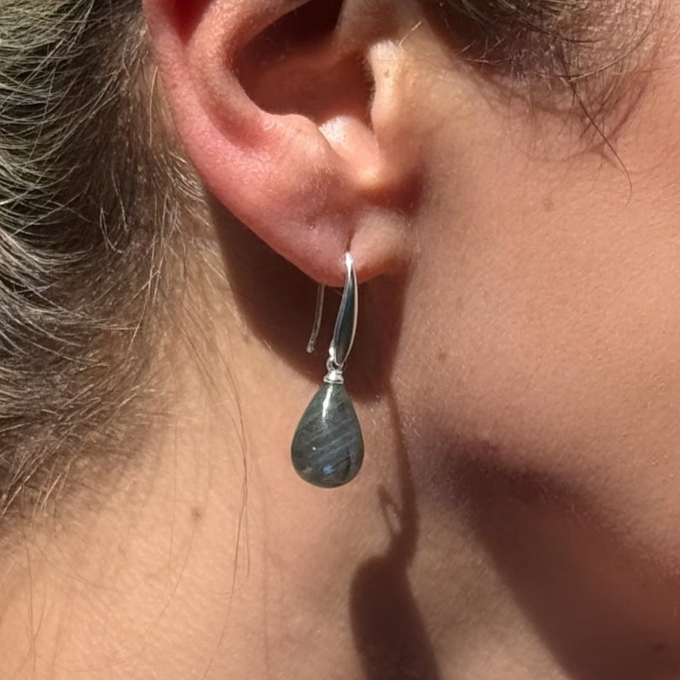 Drop earrings labradorite matt silver plated