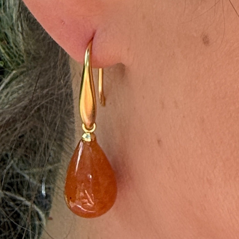 Drop Ohrringe - Orangener Aventurin matt versilbert