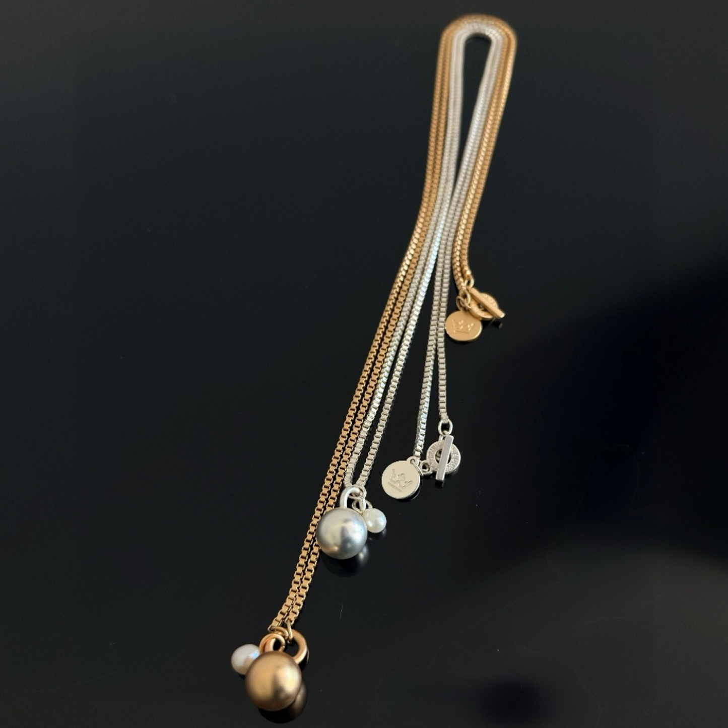 Essentials London Necklace - Ball & pearl matt silver plated - 80 CM