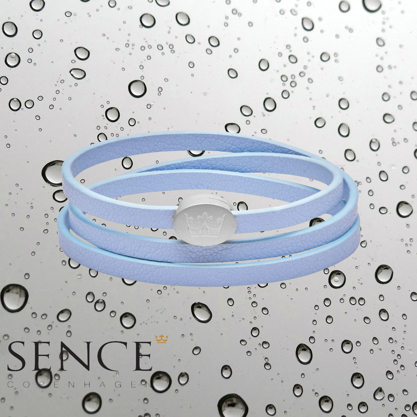 Crown Leder Wickelarmband / Halskette - Himmelblau matt versilbert