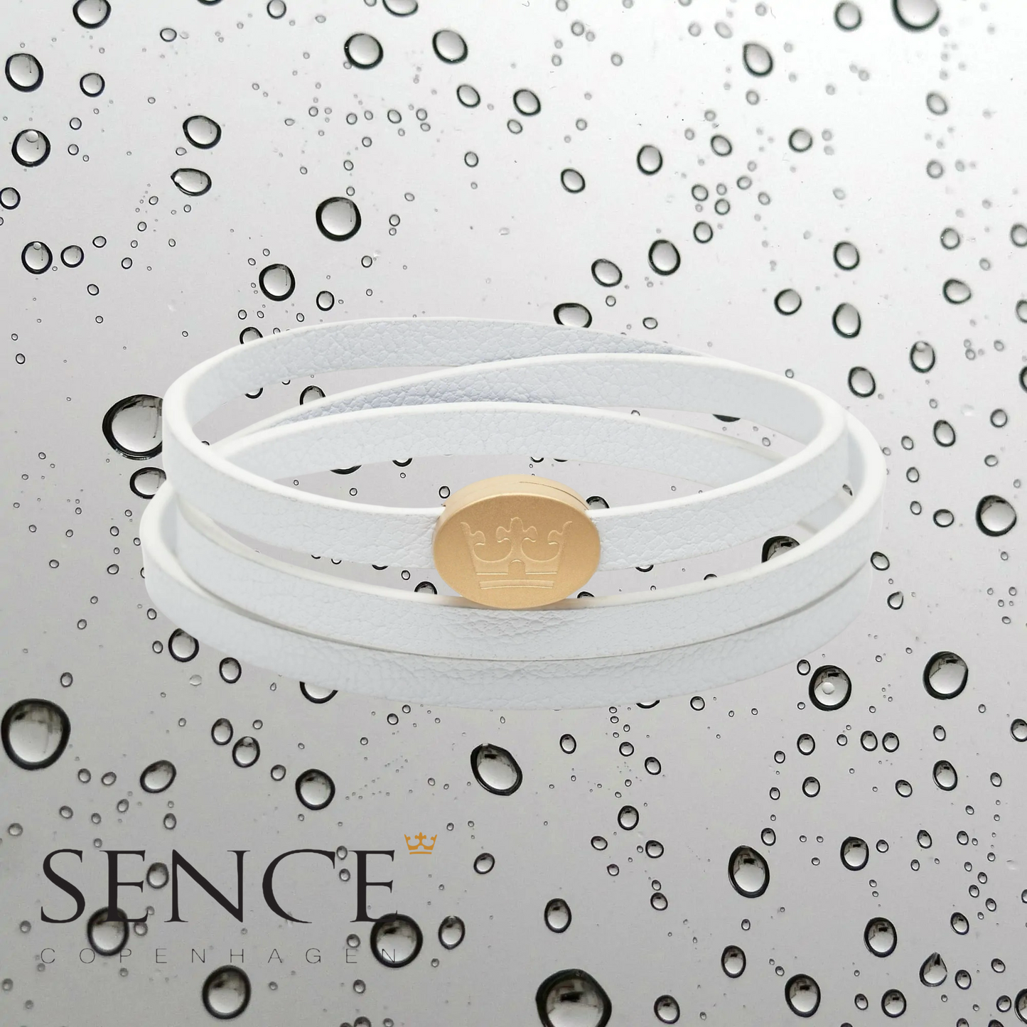 Crown Leather Wrap bracelet / necklace - Creme white matt gold plated