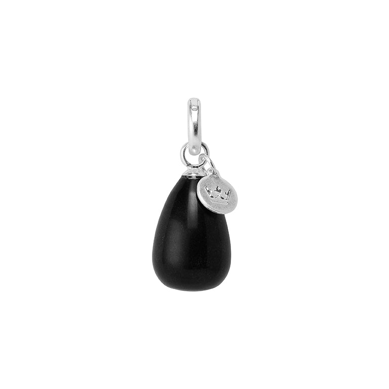 Essentials Drop Charm - Black Agate matt silver plated