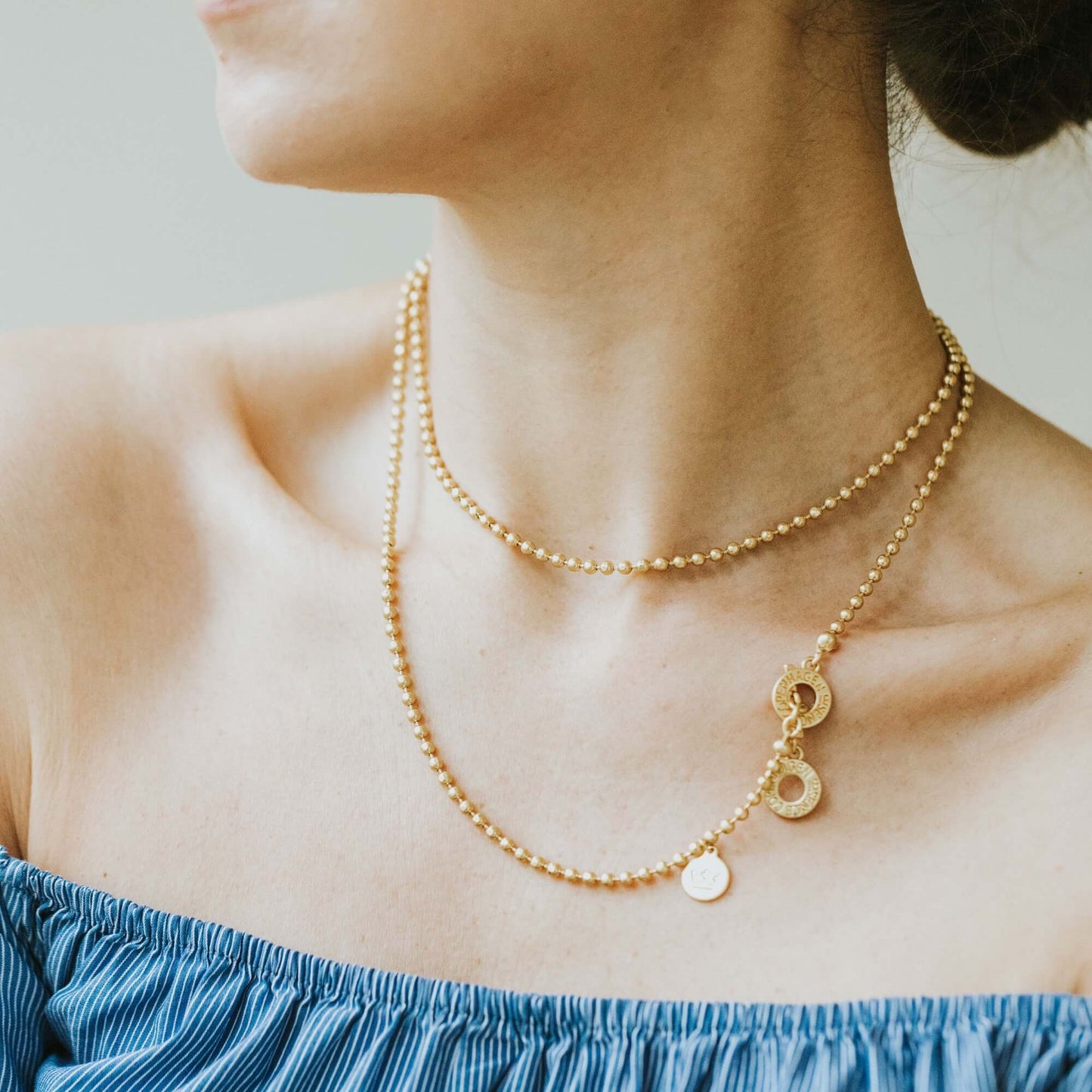 Essentials Beads - Halskette matt vergoldet 90 CM