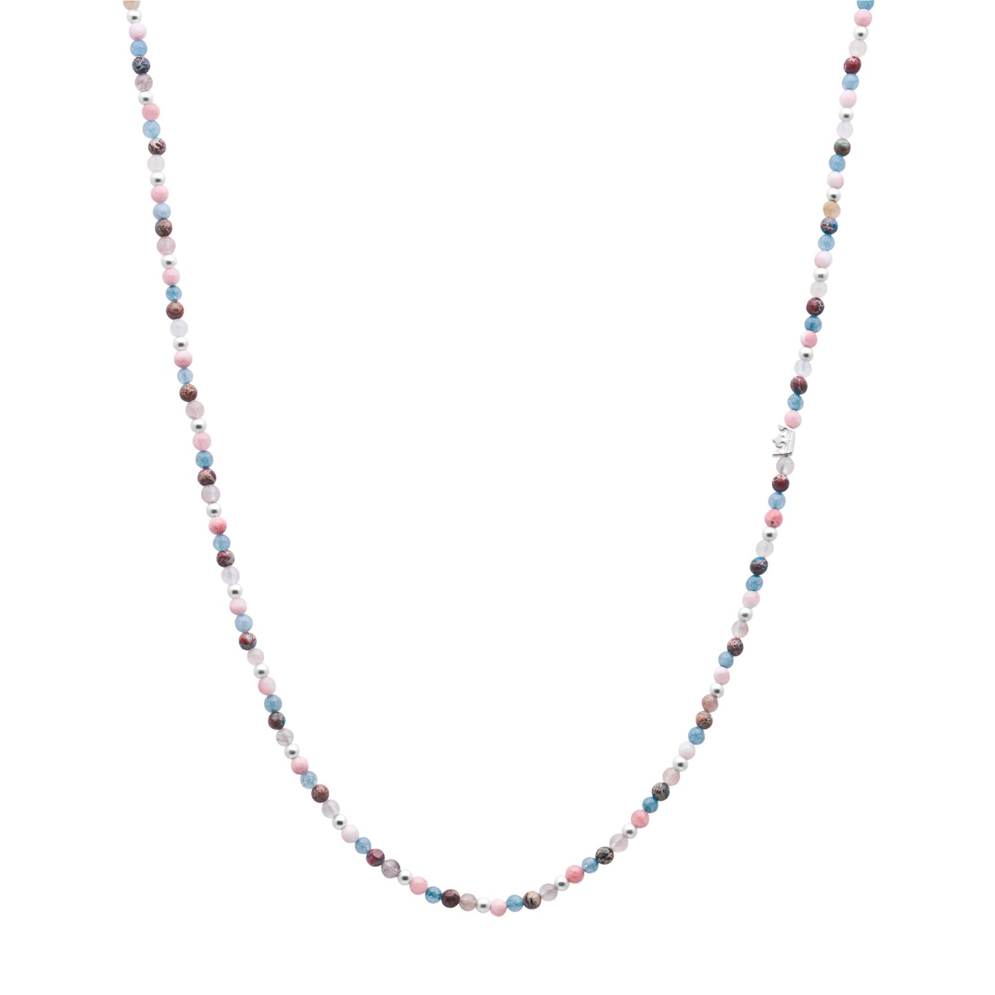 Gemstone addict necklace or wrapped bracelet pastel multi matt silver plated - 92 CM