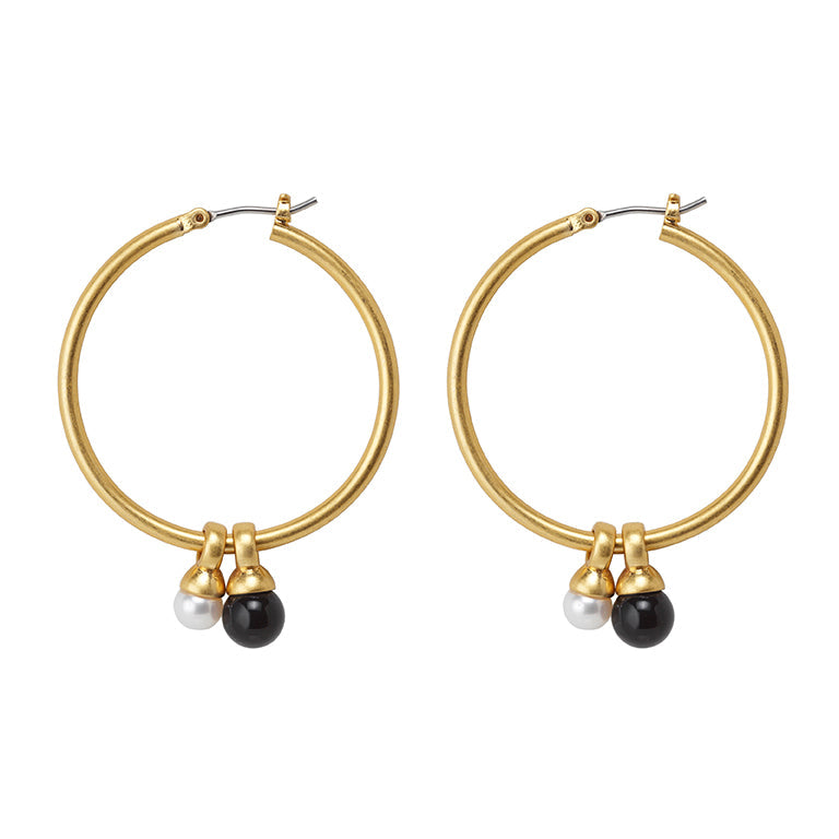 Essentials Be A Star Earrings - Pearl and black Agate matt gold plated
