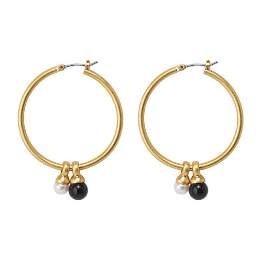 Essentials Be A Star Earrings - Pearl and black Agate matt gold plated