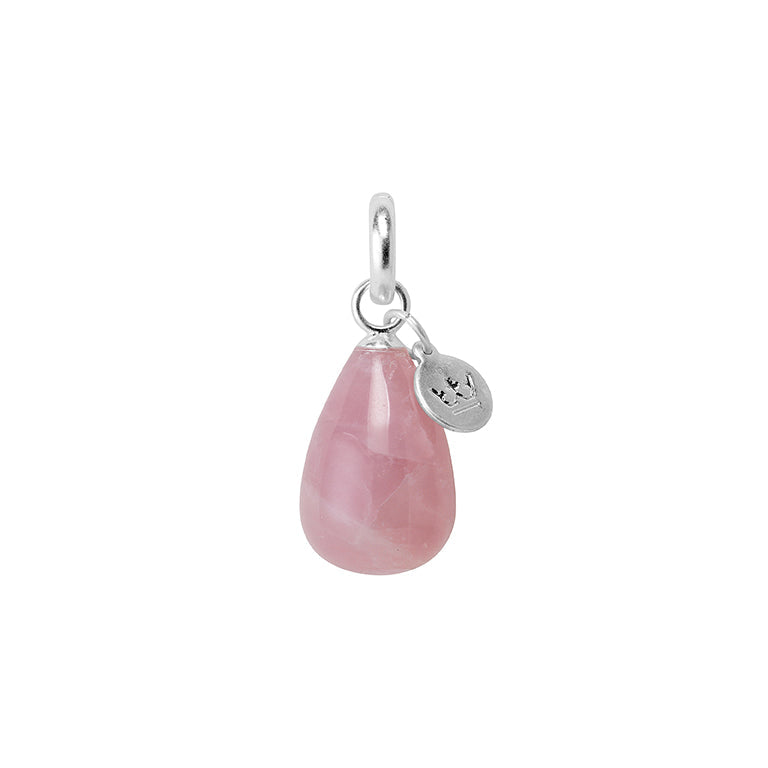Essentials Drop Charm - Rosenquarz matt versilbert