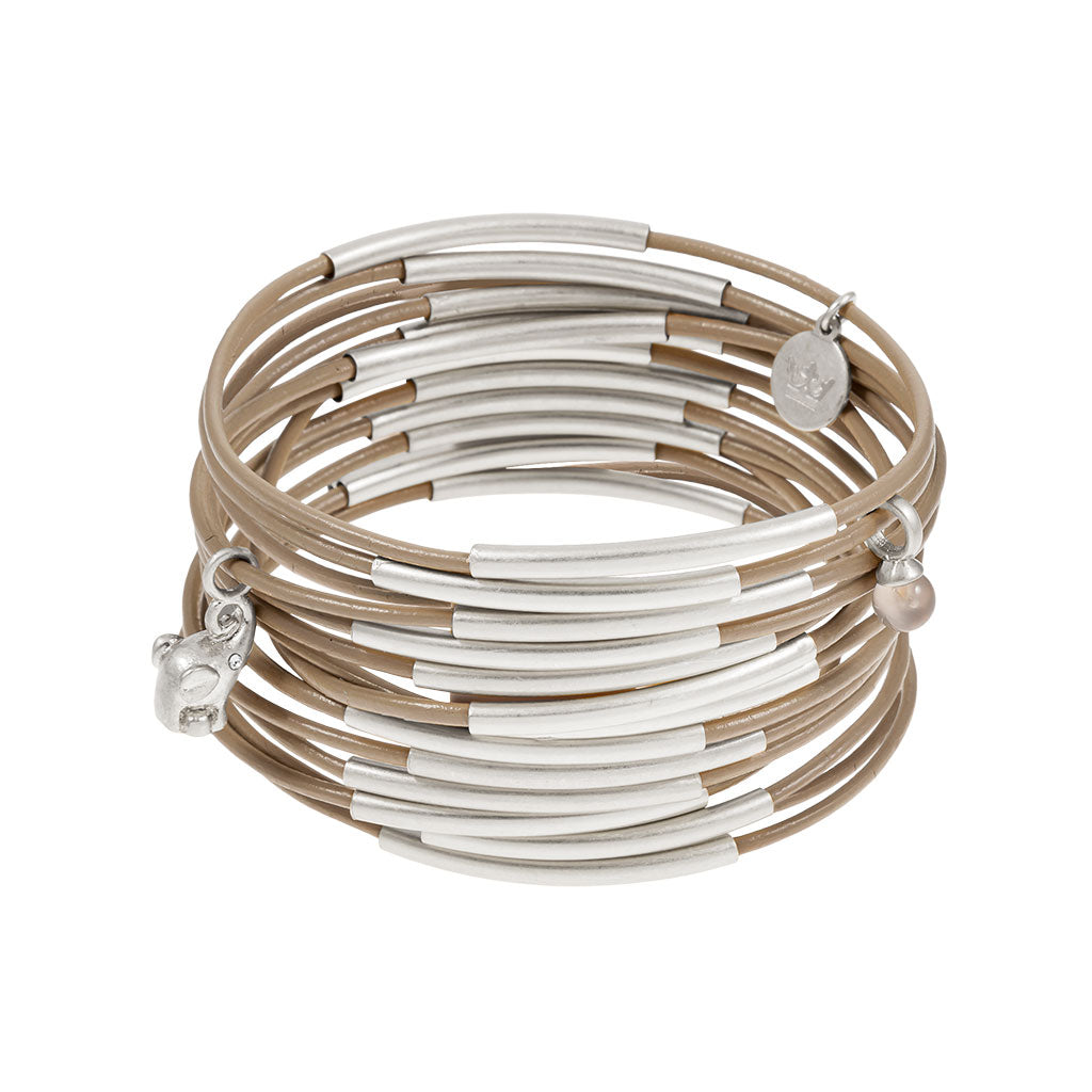 Urban Gypsy Armbänder Taupe Leder matt versilbert