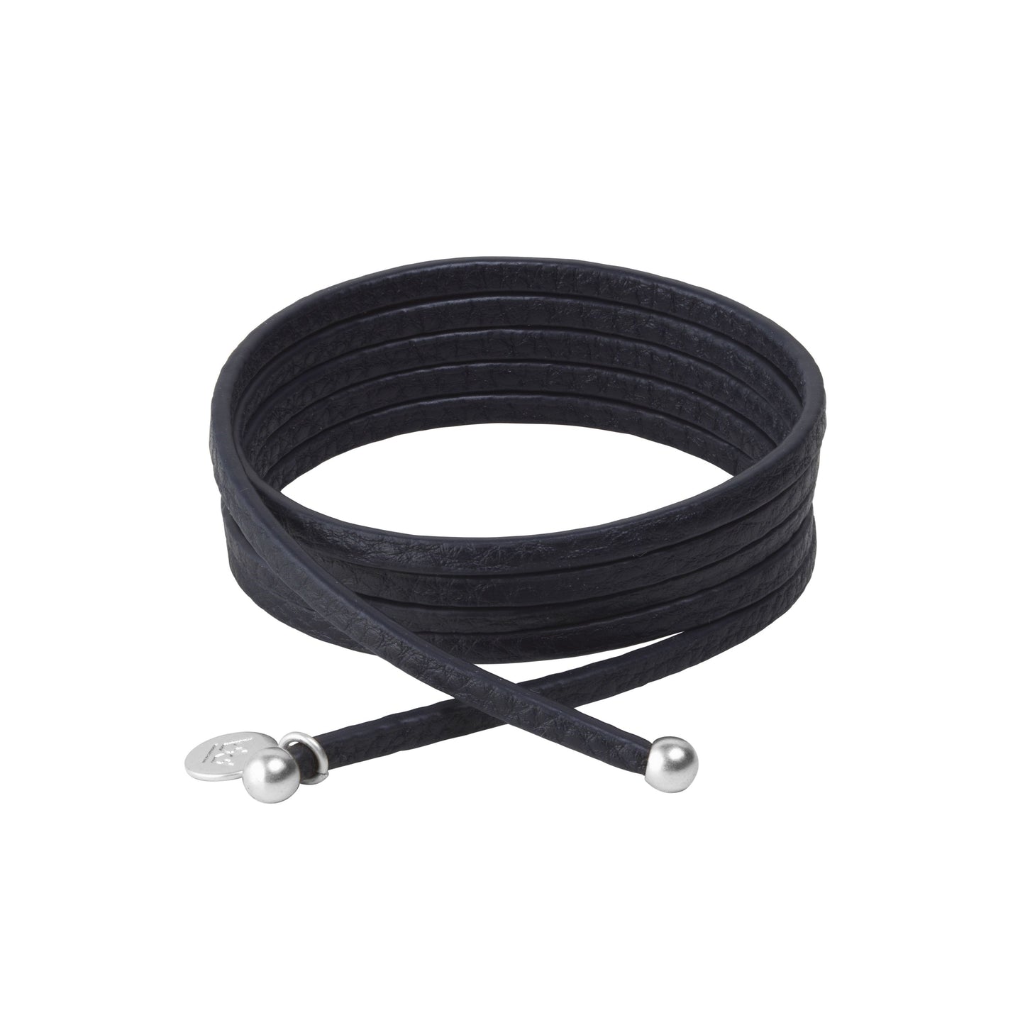 Essentials strap necklace / bracelet black leather matt silver plated