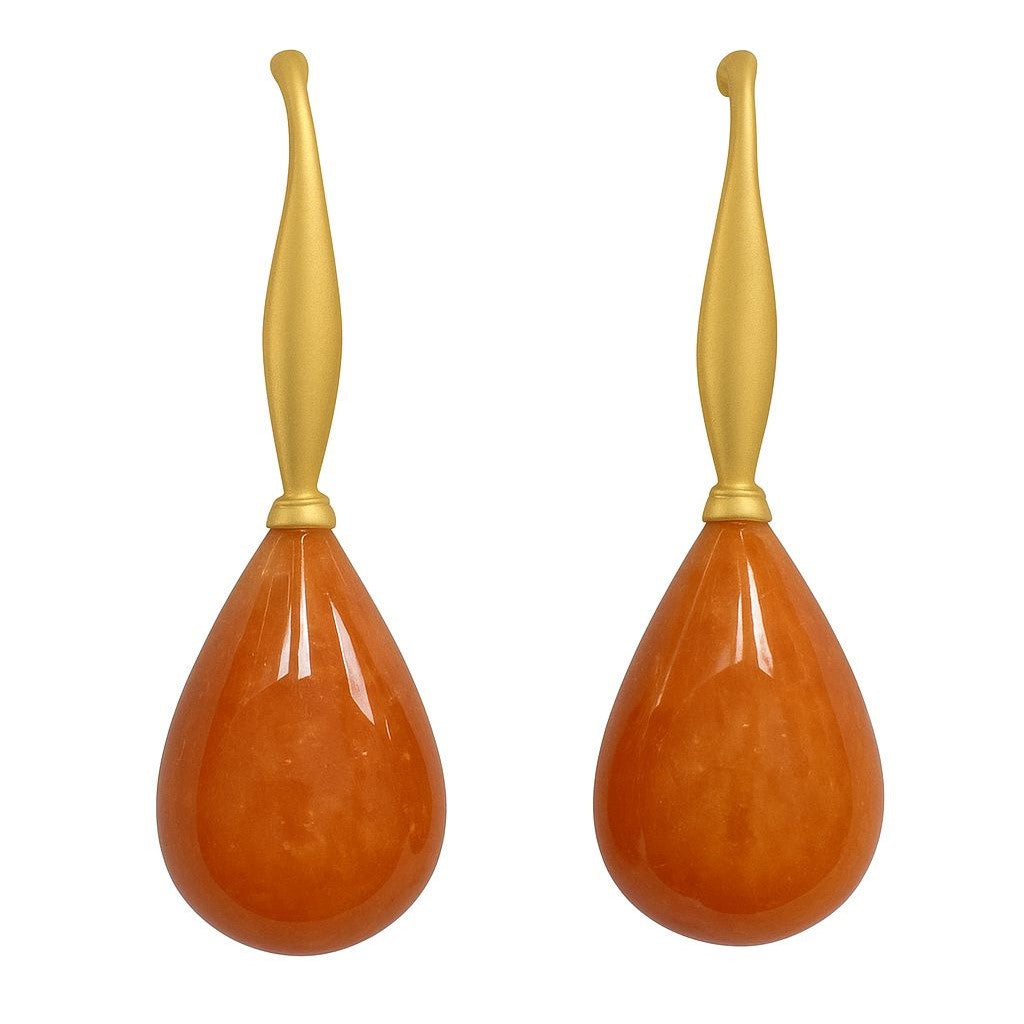 Drop earrings orange aventurtine matt gold plated