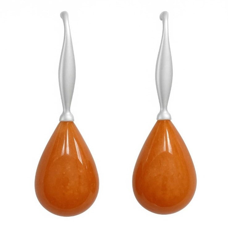 Drop earrings orange aventurtine matt silver plated