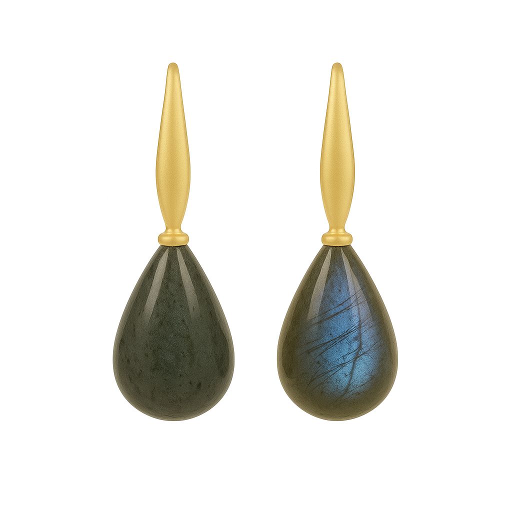 Drop earrings labradorite matt gold plated
