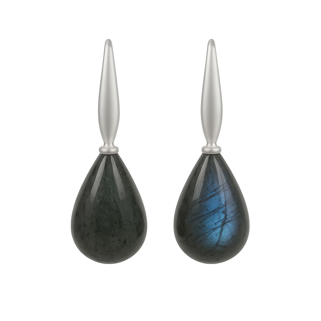 Drop earrings labradorite matt silver plated