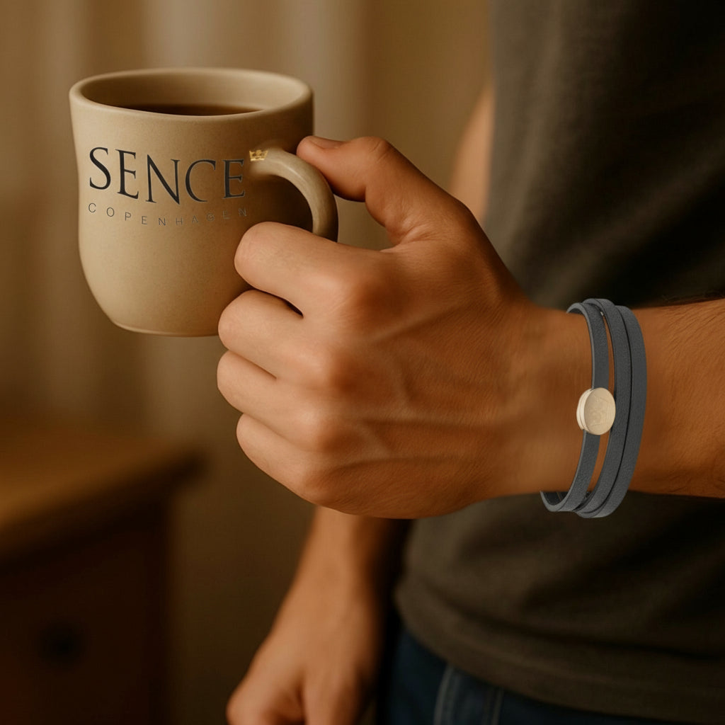 Crown Leder Wickelarmband / Halskette - Dunkelgrau matt versilbert