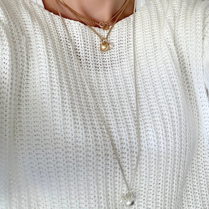 Essentials London Necklace - Ball & pearl matt gold plated - 80 CM