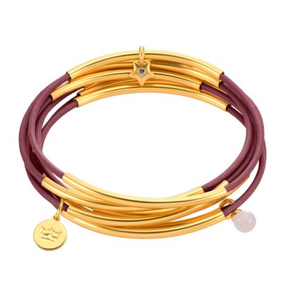 Urban Gypsy Bracelets - Fuchsia leather matt gold plated