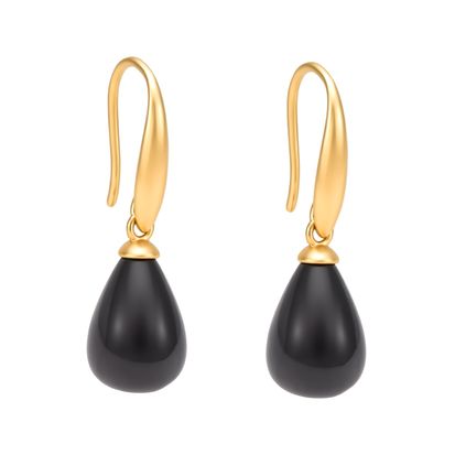 Essentials Drop Ohrringe Schwarzer Achat matt vergoldet