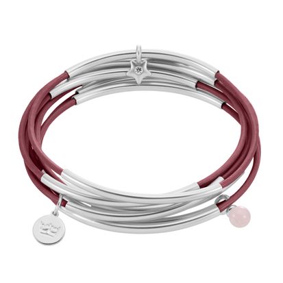 Urban Gypsy Bracelets - Fuchsia leather matt silver plated